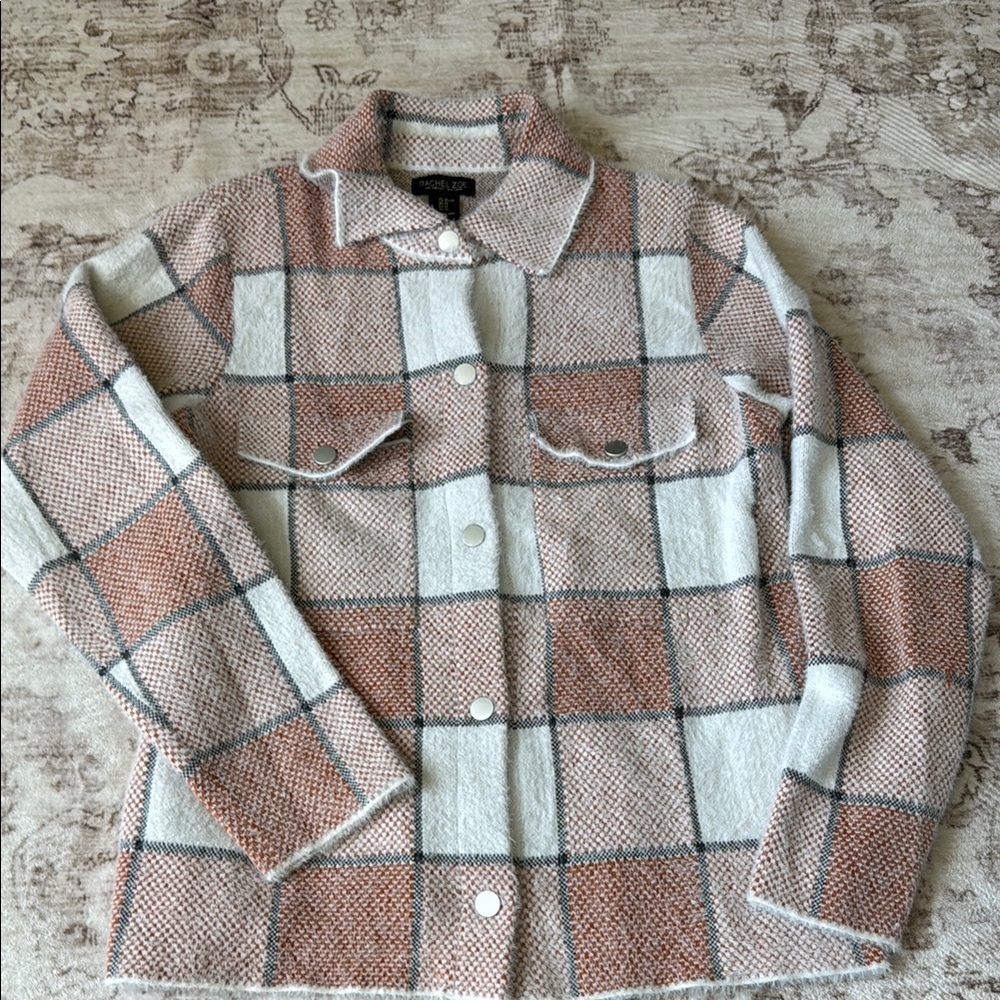 Plaid Button Snap Fuzzy Jacket - image 1